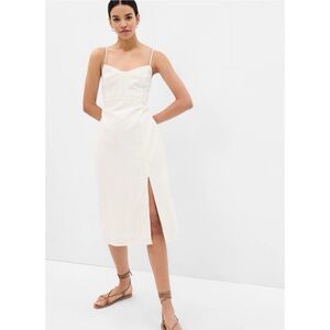GAP Linen-Blend Tie-Back Corset Midi Dress